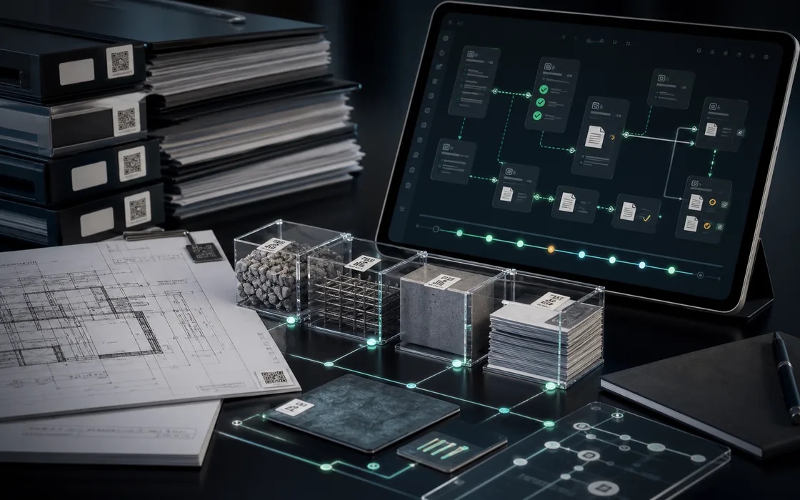 Archivio tecnico digitale con dati, stati e collegamenti documentali tracciati